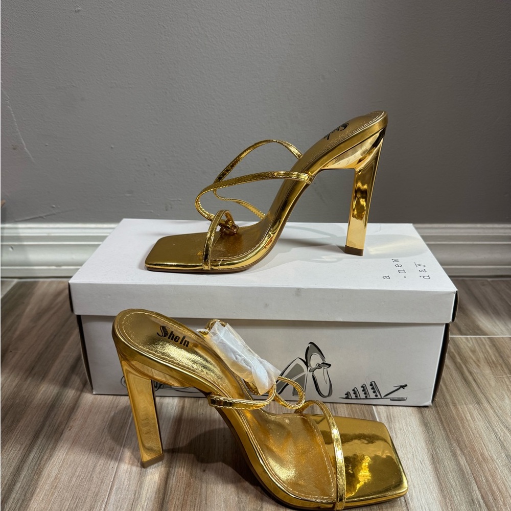 SHEIN Metallic Gold Strappy Heels